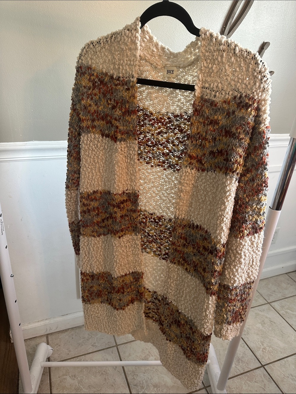 BKE Cream Multicolor Open-Front Chunky Knit Cardigan